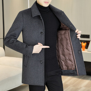 Men's Cashmere Coat 2024 Mid-length Spring and Autumn Business Casual Fashion Coat Lapel Wool Coat