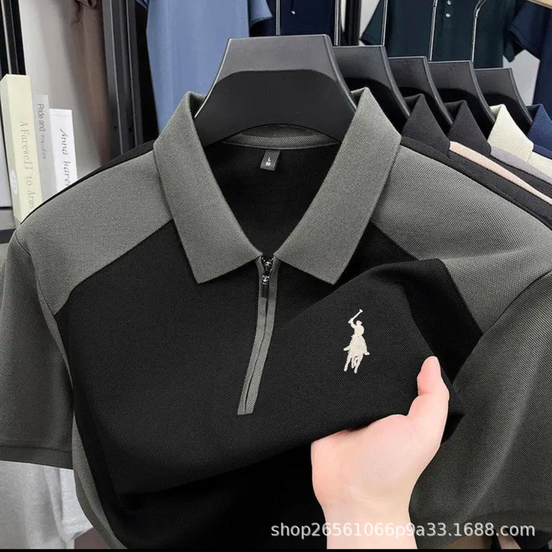 Zipper-Up Shirts for Young and Middle-Aged People, Cross-Border Foreign Trade Wholesale, High-Quality Summer Hot-Selling Embroidered Polo Shirts, Men's Short-Sleeved Tops