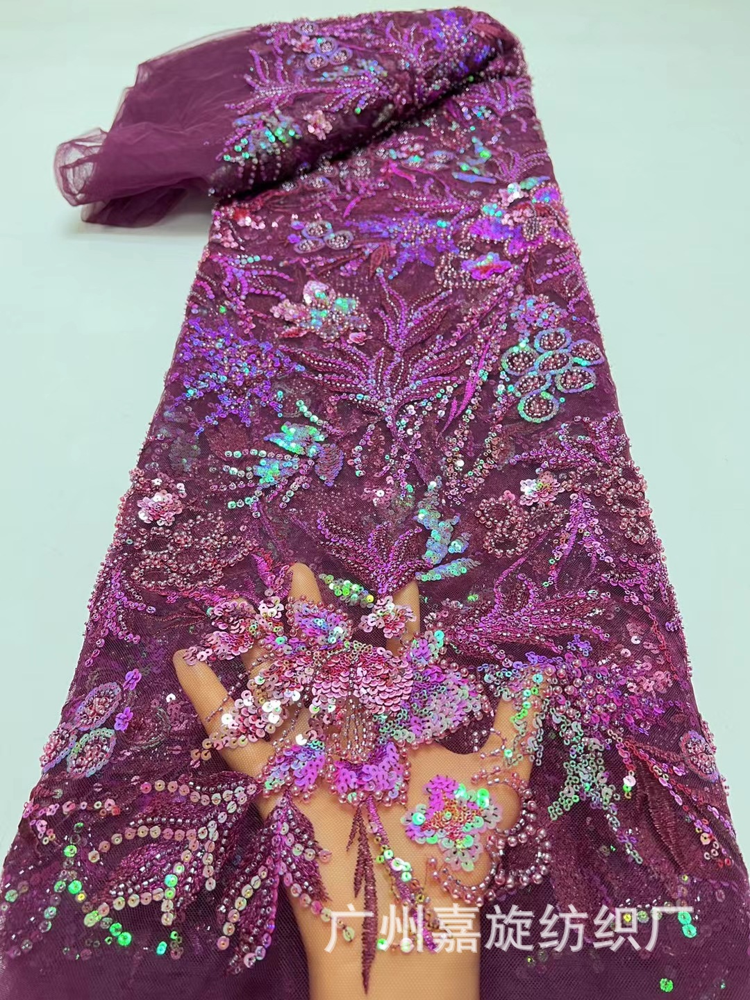 Europeo y americano africano color pesado bordado tela tubo lentejuelas etapa vestido cheongsam encaje tela JX3856