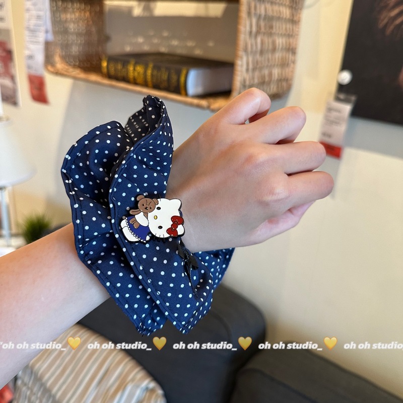 【oh oh】显白藏蓝！kitty双层波点发圈日常出街巨好看大肠圈ins|undefined
