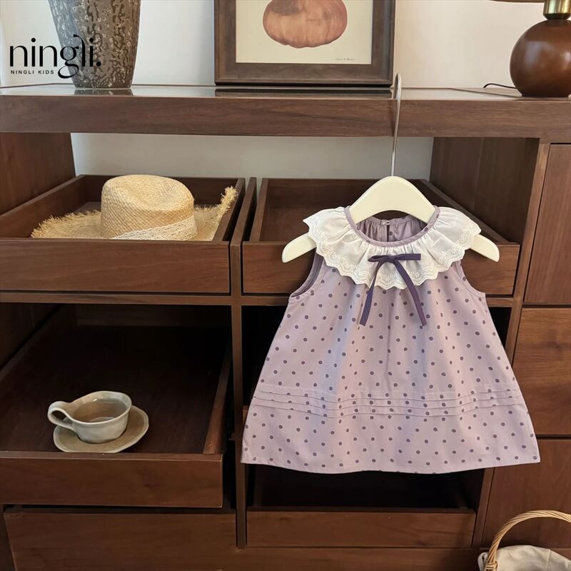 【Ningli】Taro Purple Polka Dot! Super Cute Summer Dress for Girls, Baby Girl's Purple Polka Dot Lace Trim Tank Dress 【Ningli】Taro Purple Polka Dot! Super Cute Summer Dress for Girls, Baby Girl's Purple Polka Dot Lace Trim Tank Dress