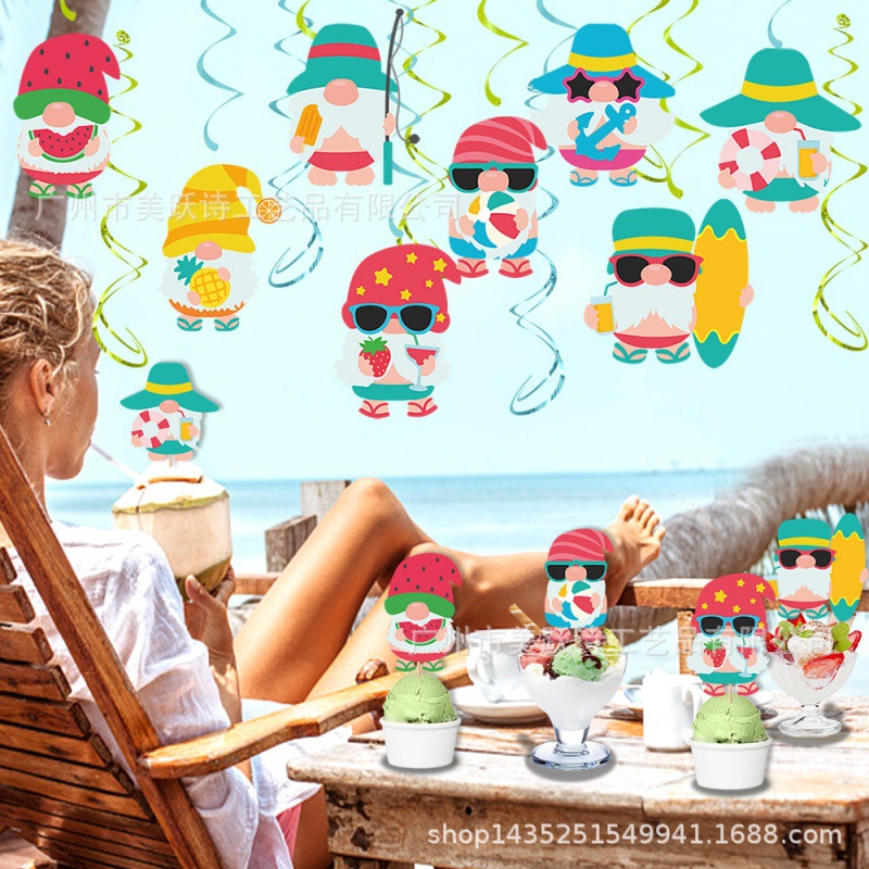Fabricantes directamente para la decoración de la fiesta de verano tarjetas de tarjetas colgantes en espiral tarjetas de decoración de verano enano tarjetas colgantes