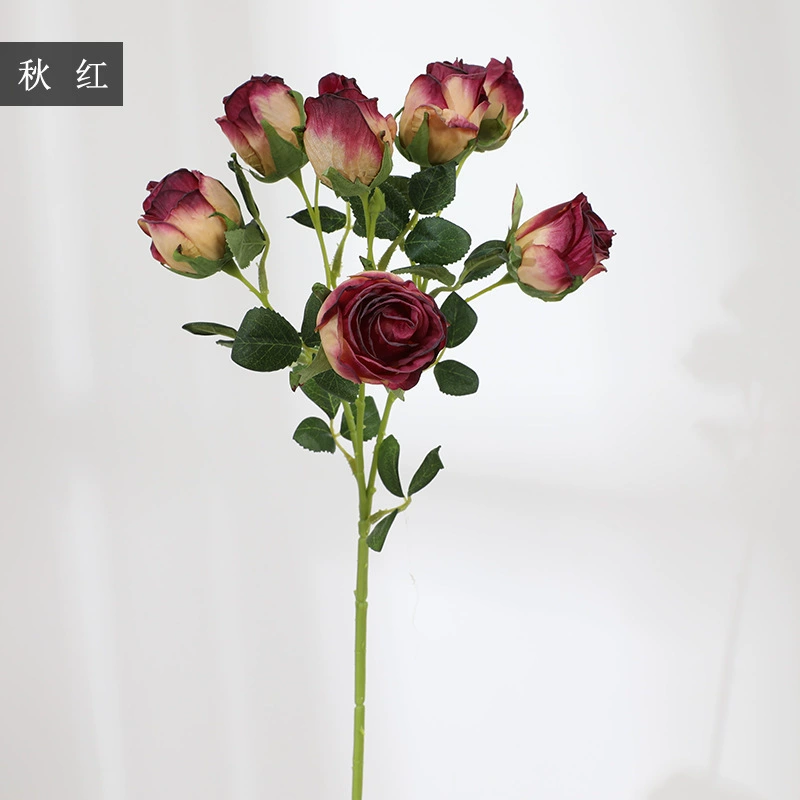 Симулированные цветы 7 голов под burnt roses, черное слива джем букетов свадебная декорация ландшафтная фотография композиция реквизит фальшивые цветы