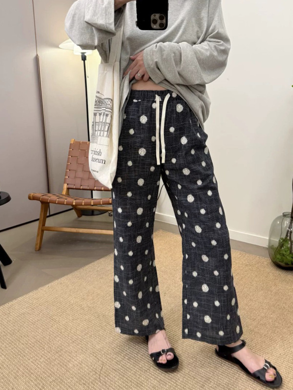 韩系薄款波点刺绣全棉微喇叭休闲裤女秋季新款裤子高腰通勤九分裤|undefined