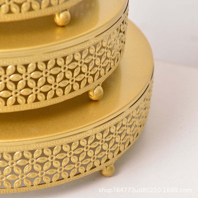 Amazon estilo Europeo de la boda decoración de la mesa de accesorios placa de la torta redonda estante de la torta de hierro plato de fruta bandeja de postre lote image 3