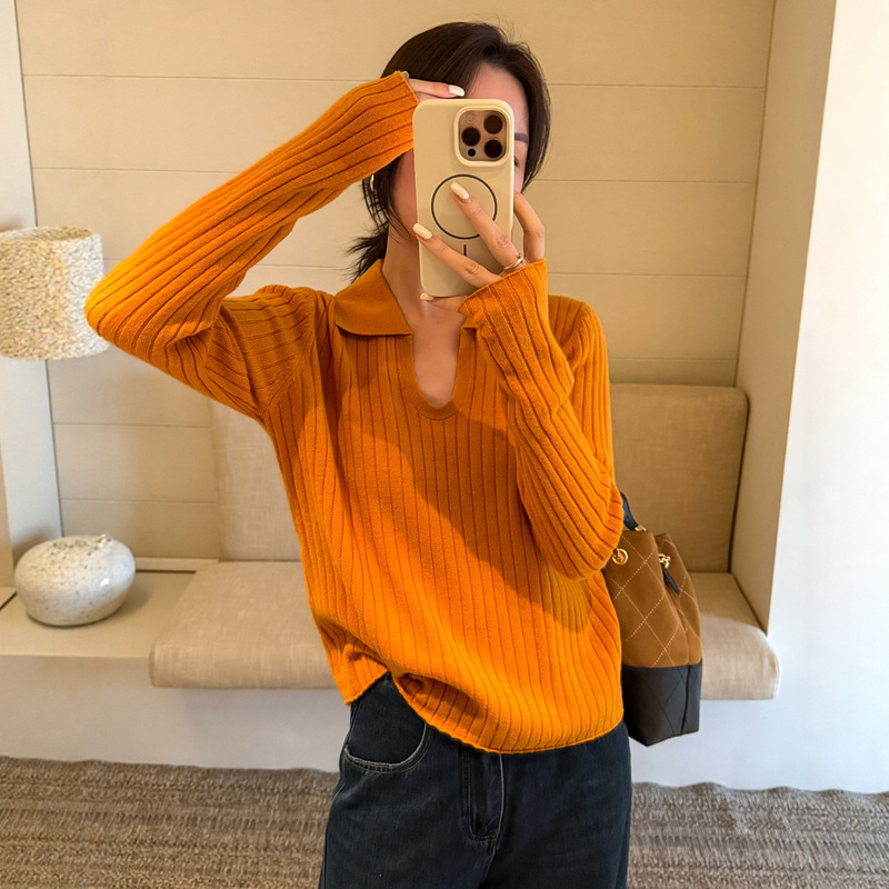 POLO领坑条细羊毛针织衫女欧洲站2025秋装新款欧货女装时尚上衣潮|undefined