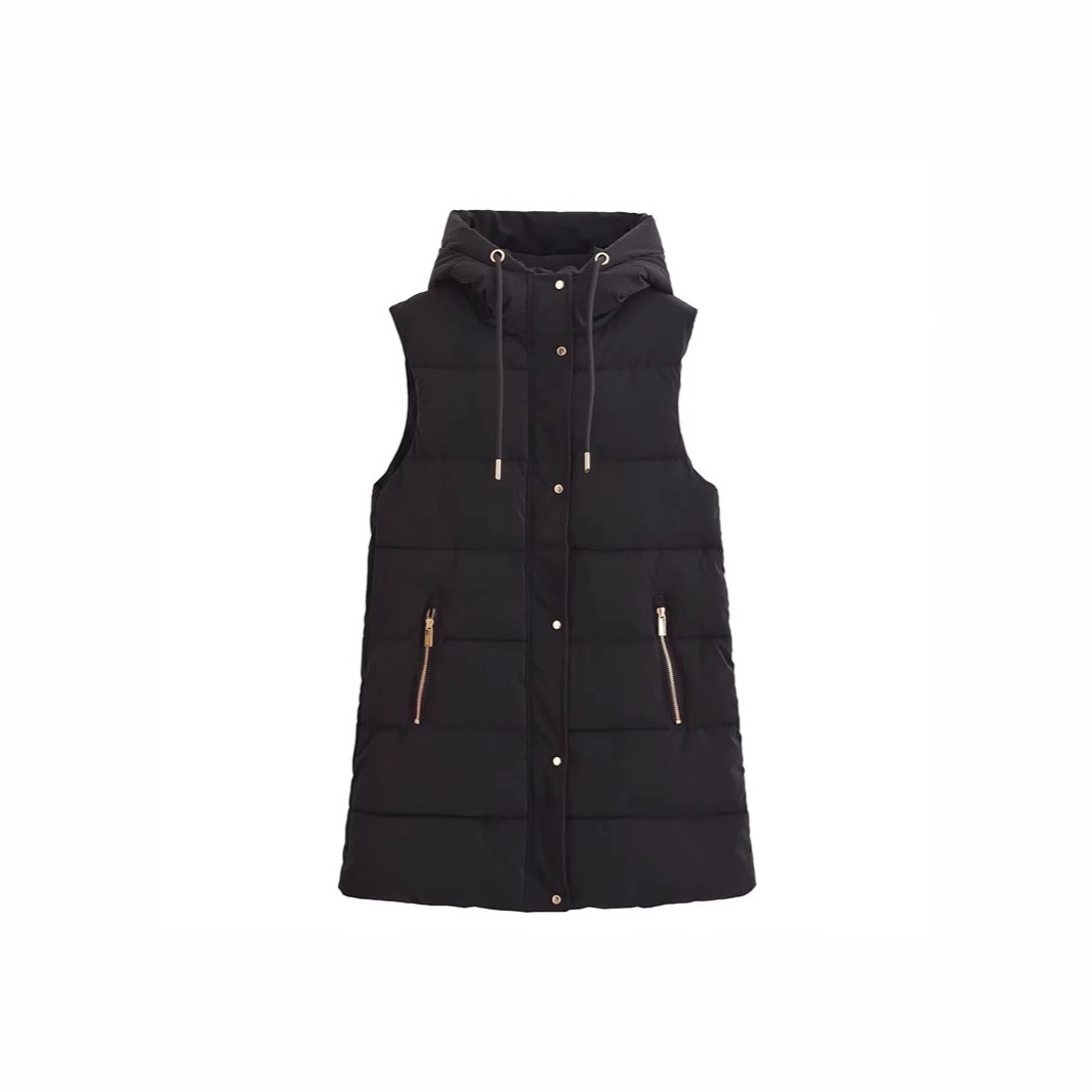 Chaleco sin mangas suelto abrazadera de caballo de invierno y otoño, algodón plumón de estilo largo y medio, chaleco de mujer, estilo largo y europeo.