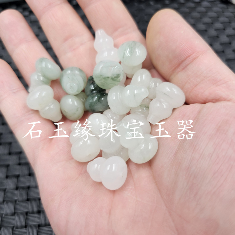 天山翠通孔瓢箪玉散珠青緑漂花立体瓢箪ブレスレットネックレス仏珠アクセサリーアクセサリー珠|undefined