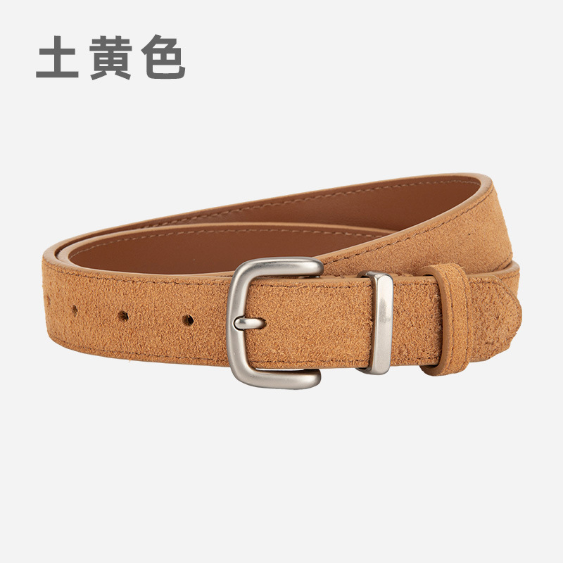 日系复古小众绒面磨砂腰带女士真皮针扣百搭牛仔裤带流行牛皮皮带|undefined