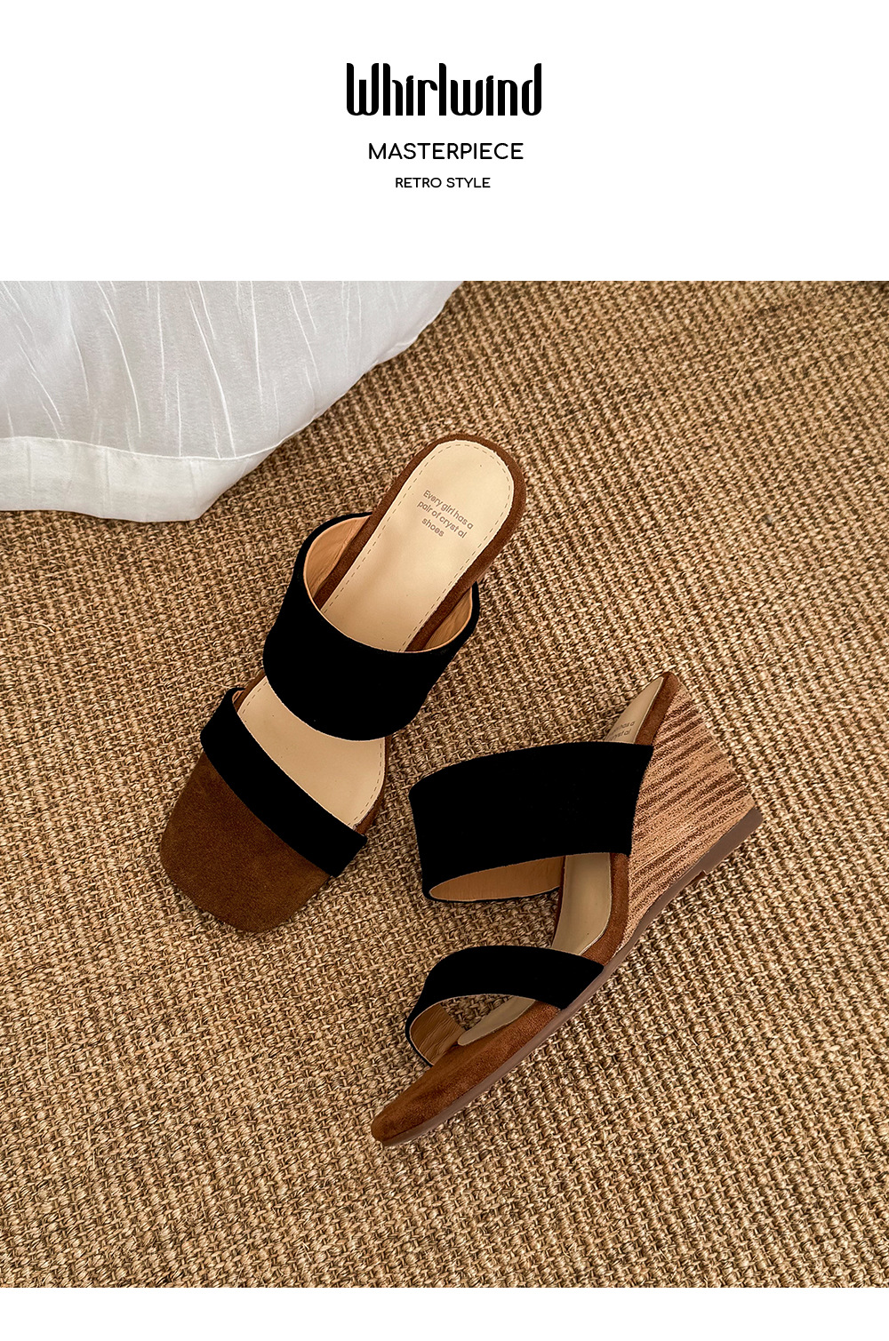 Sandal cao gót nữ quai ngang da bò lật gót 7 cm phong cách nghỉ dưỡng — màu nâu chi tiết 14