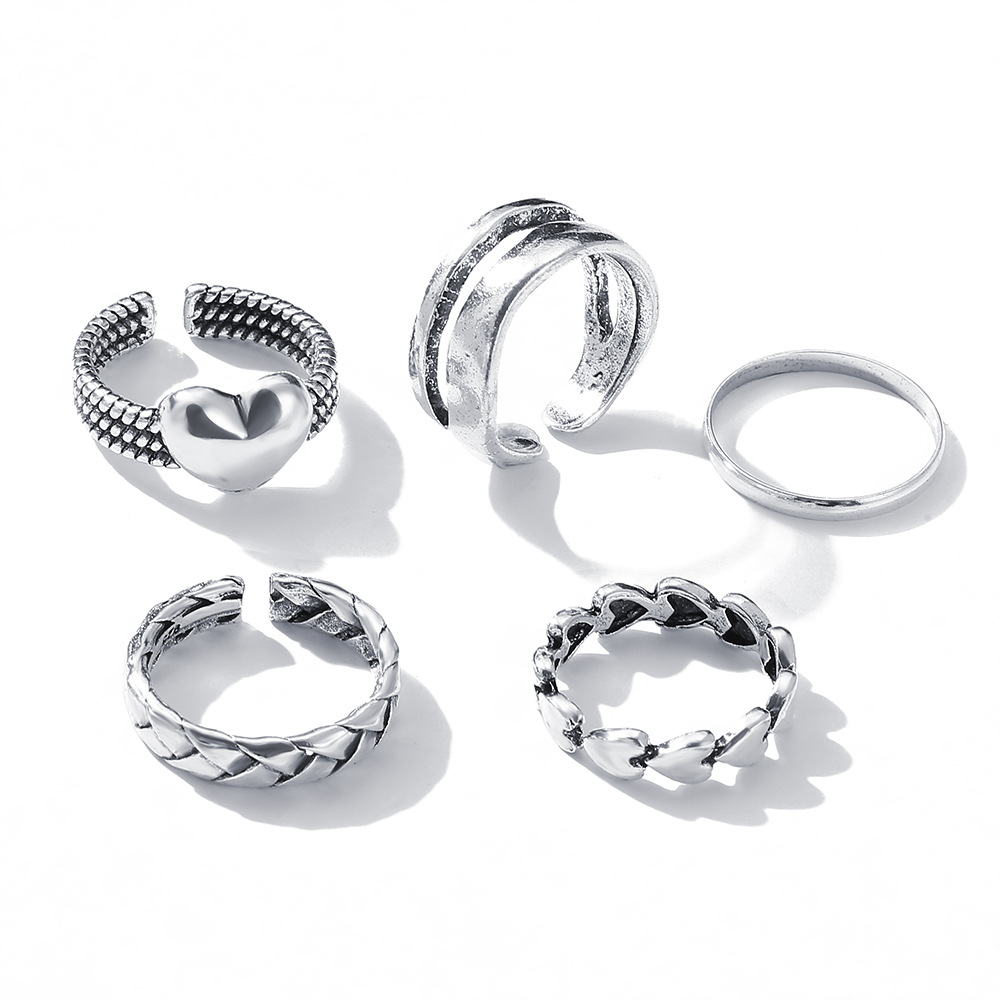 new metal joint ring creative retro simple love ring suit 5-piece set_voghion.com