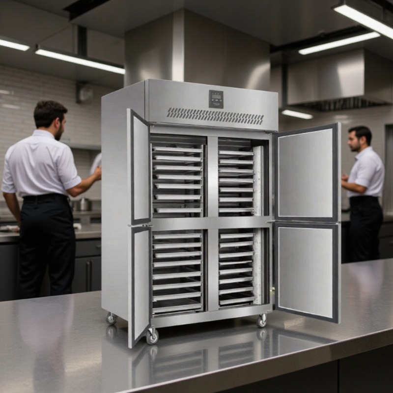 Four-Door Kitchen Baking Cabinet with Insertable Trays, Air-Cooled Commercial Baking Cabinet, Refrigeration and Freezing, Large-Capacity Freezer