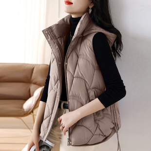 Jacket Down Cotton Vest Women's 2024 Autumn and Winter New Elegant Collar Cotton Vest Short Waistcoat Down Vest
