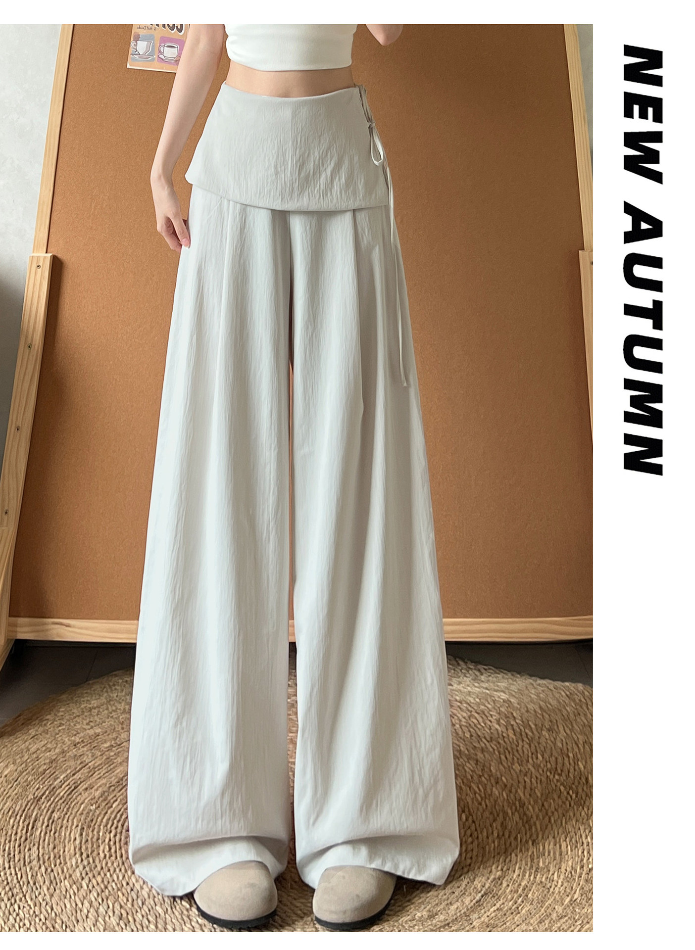 Quần culottes nữ ống rộng cạp cao phối khóa kéo bên hông chất liệu linen — Màu xám đậm (Extended) chi tiết 10