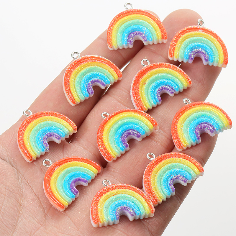 10 Pieces Simple Style Rainbow Alloy Resin Epoxy Pendant Jewelry Accessories display picture 2