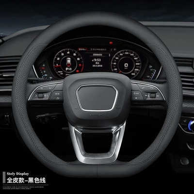 Steering Wheel Cover, All-Season Model, Steering wheel cover - full-leather-model-d-shape-black-line-standard
