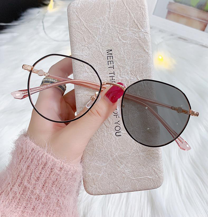 Gafas fotocromáticas, anti-luz azul, sin graduación, monturas metálicas de moda estilo influencer, gafas de aspecto natural para mujer, gafas graduadas para hombre
