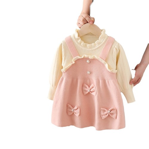 Children's sweater dress 2024 autumn winter new bow Christmas dress kids' dress