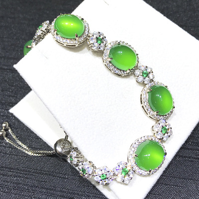 小额批发热销款s925银手链高冰种玉髓镶嵌银手串三色可选支持代发