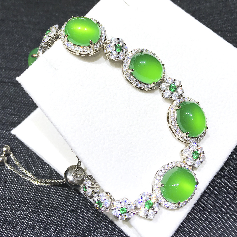 小额批发热销款s925银手链高冰种玉髓镶嵌银手串三色可选支持代发
