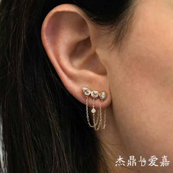 Jieding European and American Style Jewelry Stainless Steel Zircon Tassel Earrings Light Luxury High-End Earrings Titanium Steel Cross-Border Accessories