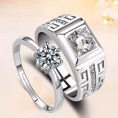 Live Streaming Famous Person Kuaishou Men's and Women's Couple's Ring Moissanite Six-claw Women's Ring Couple's Ring Wedding Ring