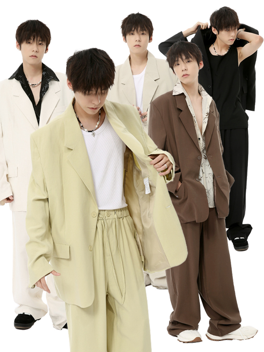 MTLCLOTHES para hombre | 2024 verano nuevo producto estilo suave coreano verdadero color sólido suelto traje casual de moda