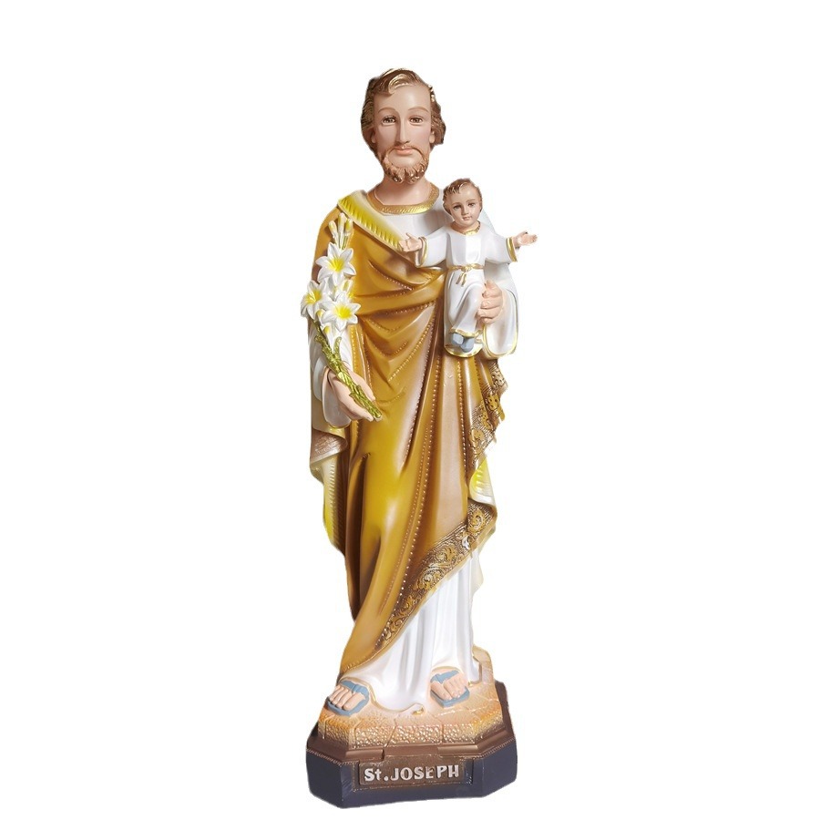 80cm José abraza a un niño santo decoración estatuas mirando la luz de la iglesia de la casa decoración de la figura de la sala de estar