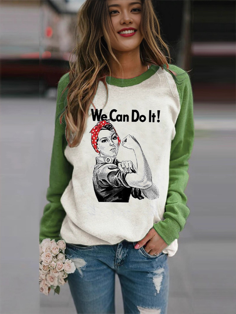 Europa y los Estados Unidos comercio exterior nuevo patrón de ropa de mujer Amazon impresión camiseta de punto cuello redondo camiseta de manga larga suéter fondo otoño invierno image 5