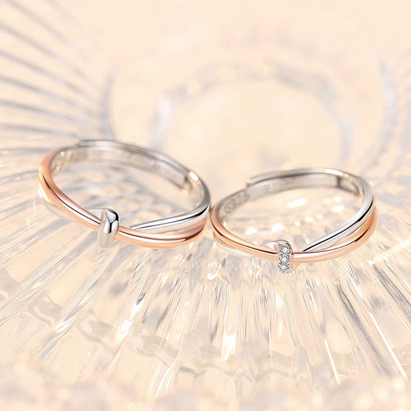 쌍둥이 매듭 커플링 S  남성과 여성 쌍 한국어 버전 간단한 뫼비우스 반지 오픈 손가락 반지