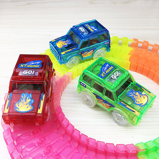 Electric track car with light flashing changeable color track car combination suit transparent model with stickers