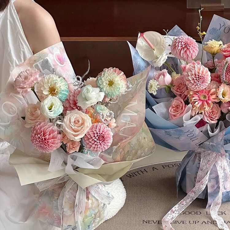 Papel de embalaje de flores impermeable siciliano pintura al óleo estilo de flor flor flor de papel de embalaje de flores DIY material de papel de embalaje de flores