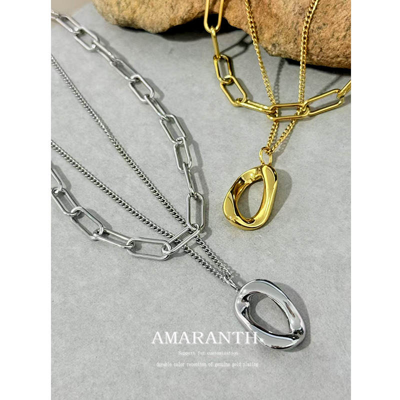 Detachable Non-Fading Double-Layer Chain Sweater Chain Women's Long Necklace Women's Summer Titanium Steel Plated 18K Gold