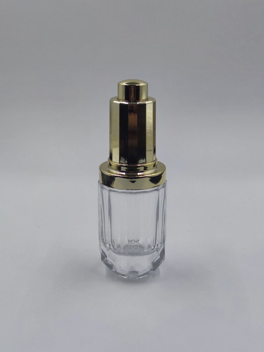 现货条纹瓶30ml按压滴管瓶菱形按压泵滴管精华原液玻璃瓶分装瓶