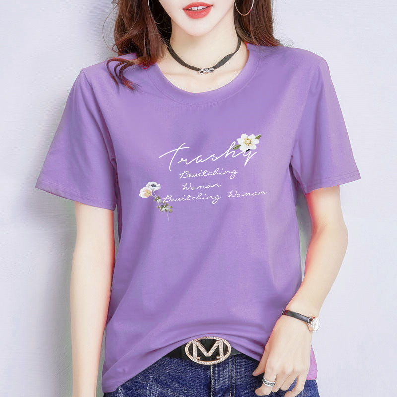 [in stock] Korean round neck printed short sleeve T-shirt foreign style loose base shirt student pullover clothes ins tide