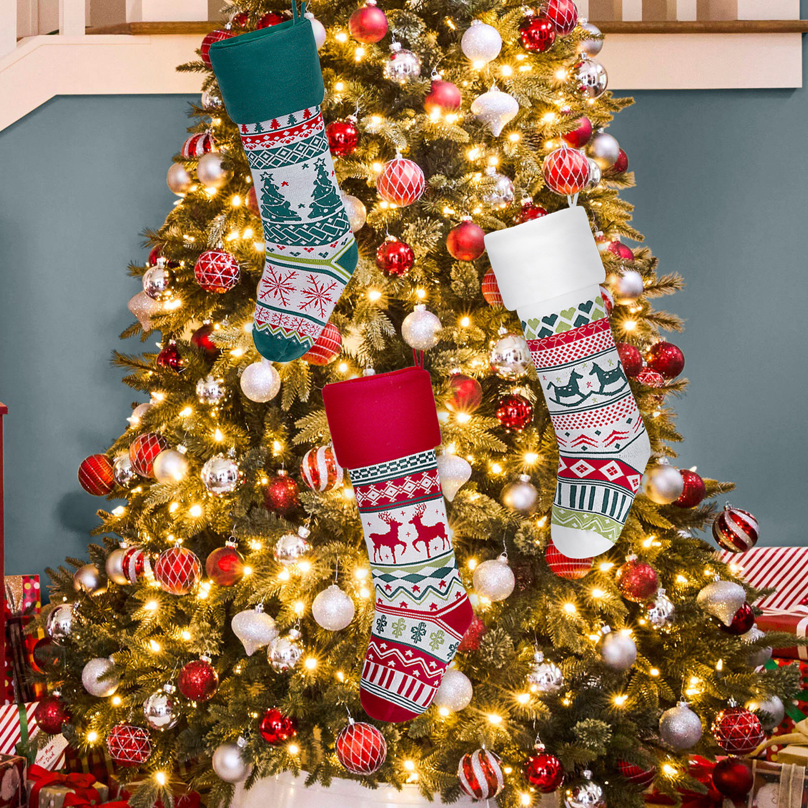 Transfronterizo nuevos calcetines de Navidad dulces de punto bolsa de lana bolsa de regalo escena diseño vacaciones Navidad calcetines decorativos