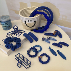 韓國克萊因藍發箍秋冬超顯白百搭髮夾甜美藍色系發圈髮飾頭飾