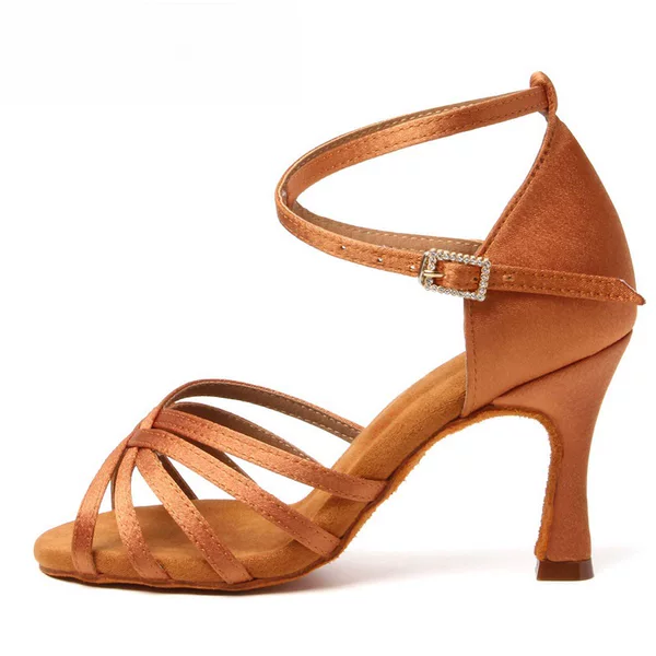 Foreign Trade Professional Latin Dance Shoes Female Adult Cha Cha Rumba Middle High Heel Soft Sole Art Test Competition Dance Shoes Wholesale
