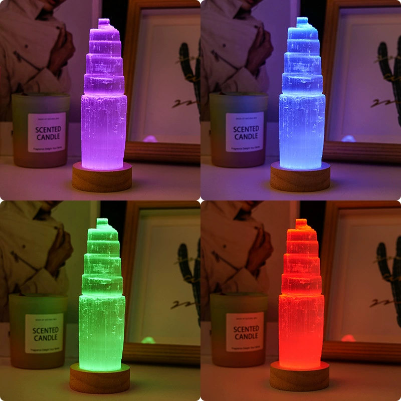 Gypsum tower night lamp, Moroccan translucent crystal ornament, LED base options, 6–20 cm