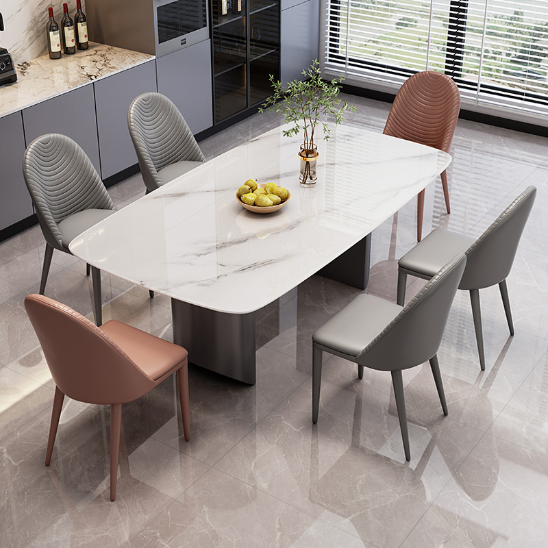 Moderno simple luz brillante lujo Rock placa mesa de comedor casa italiano minimalista rectangular pequeño apartamento mesa de comedor y silla combinación