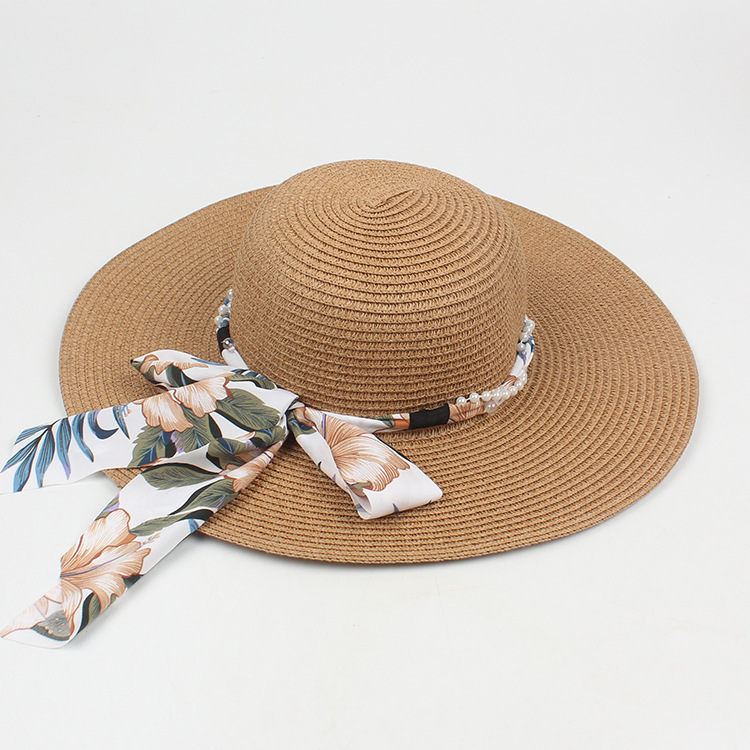 Fashion Printing Beach Sun Hat Simple Pearl Straw Hat display picture 1