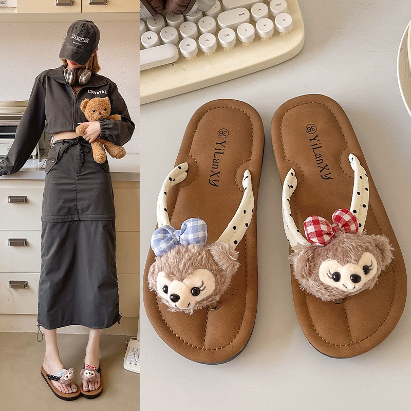 Летняя новая дикая мягкая подошва холодные тапочки пляжная плоская повседневная сеть красный мультфильм милый шлепанец носить тапочки