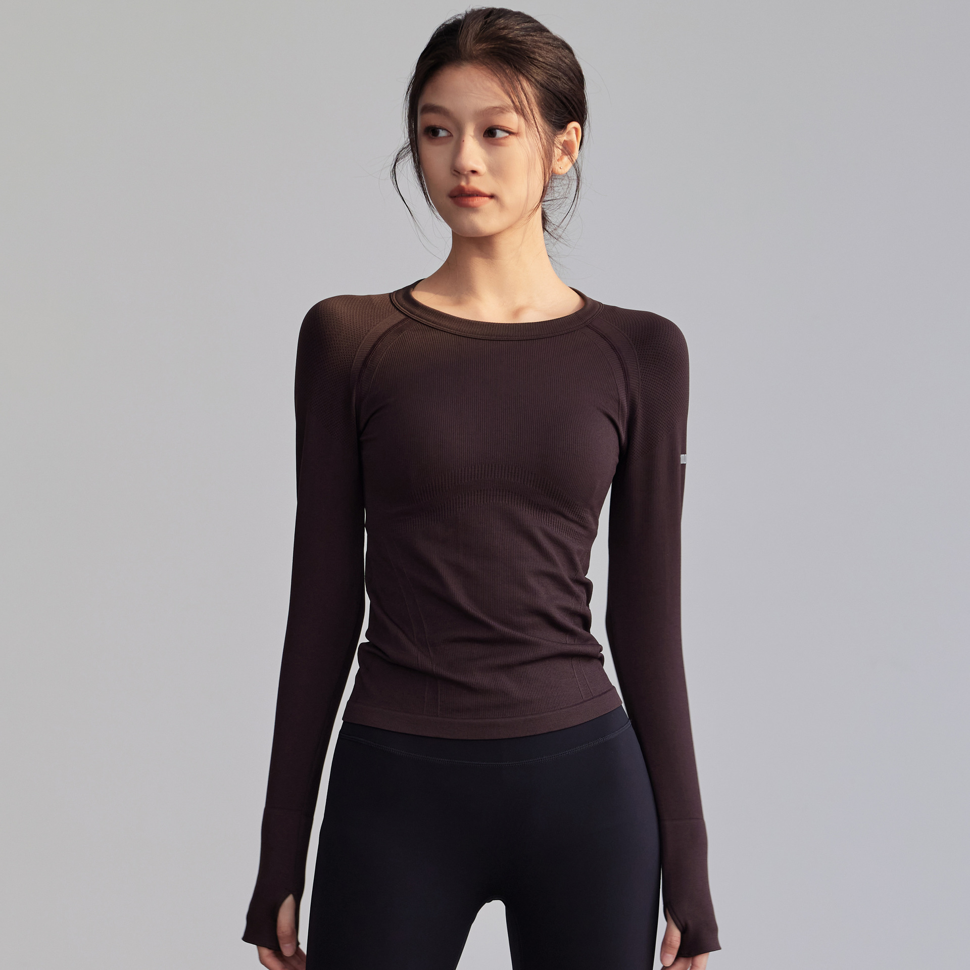 Autumn and Winter New Yoga Clothes Long Sleeve Slimming Pilates Running Sports Fitness Tight Solid Color Training Breathable Top