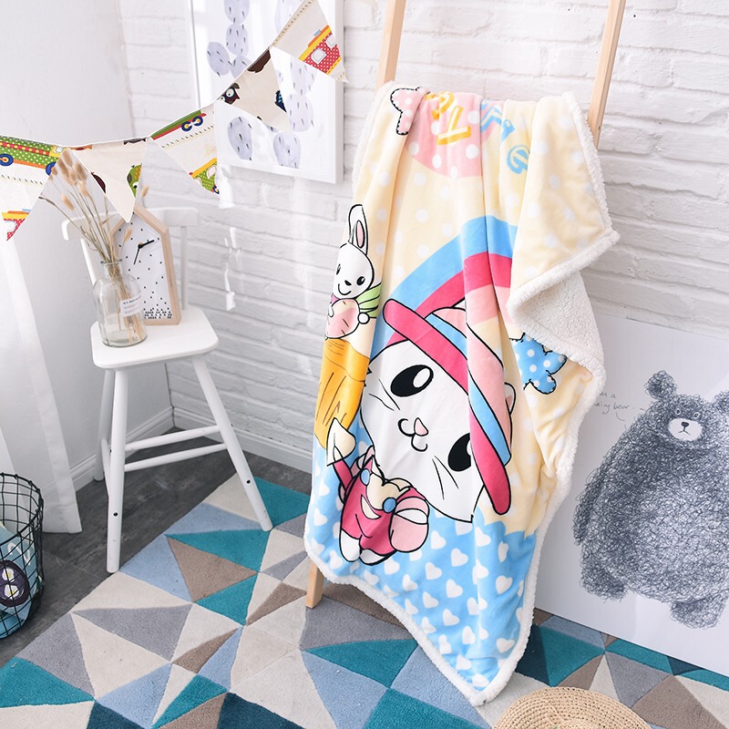 New 2025 New Lamb Velvet Children's Blanket Double-Layer Thickeneded Winter Quilt Kindergarten Nap Four-Season Blanket Cross