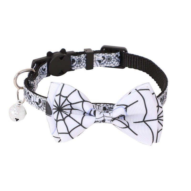 Collar de mascota nuevo para Navidad y Halloween, collar de tela para gatos con lazo y cascabel para gatitos