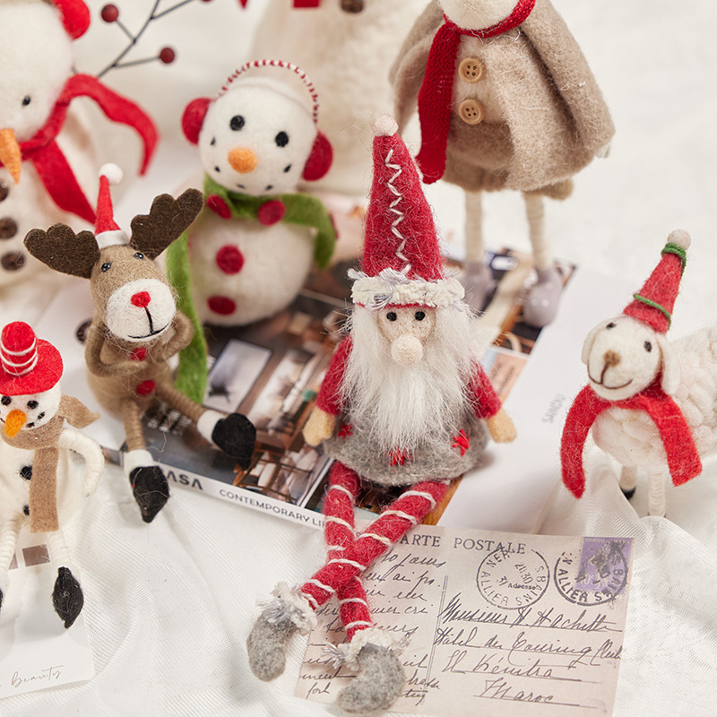 Adornos de fieltro de lana de Navidad acabados, muñeco de nieve anciano, muñeca, alce, decoraciones de Navidad para escritorio, regalos de Navidad