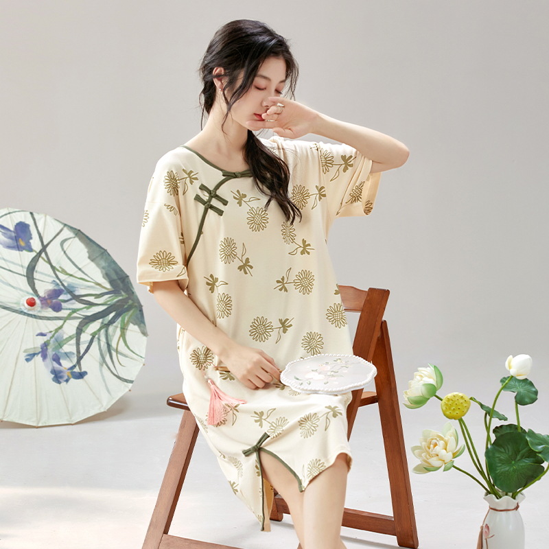 Pijama de mangas cortas de estilo antiguo de verano de estilo chino nuevo pijama de estilo chino de verano de algodón delgado ropa de hogar se puede usar