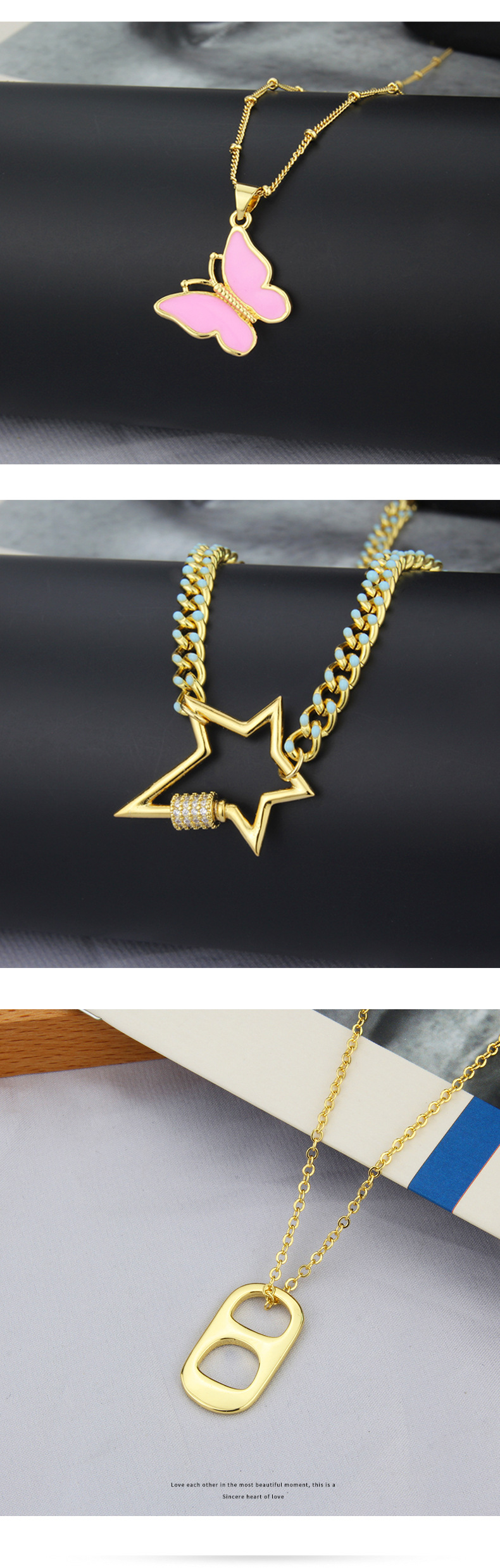 new combination copper necklace fashion imitation pull ring butterfly clavicle chain