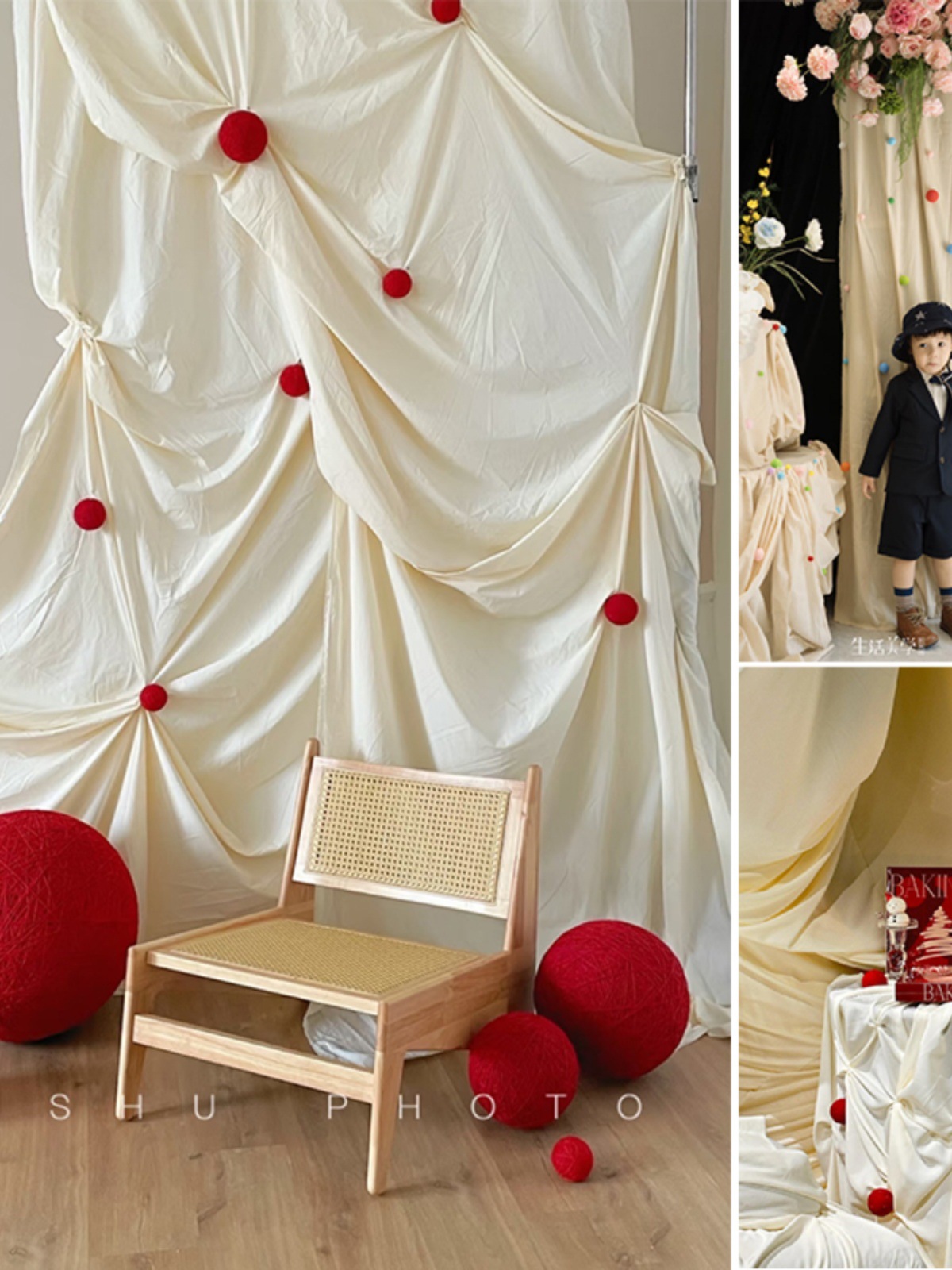 红球背景布红色毛线球背景布摄影拍摄道具布装饰背景布网红背景布