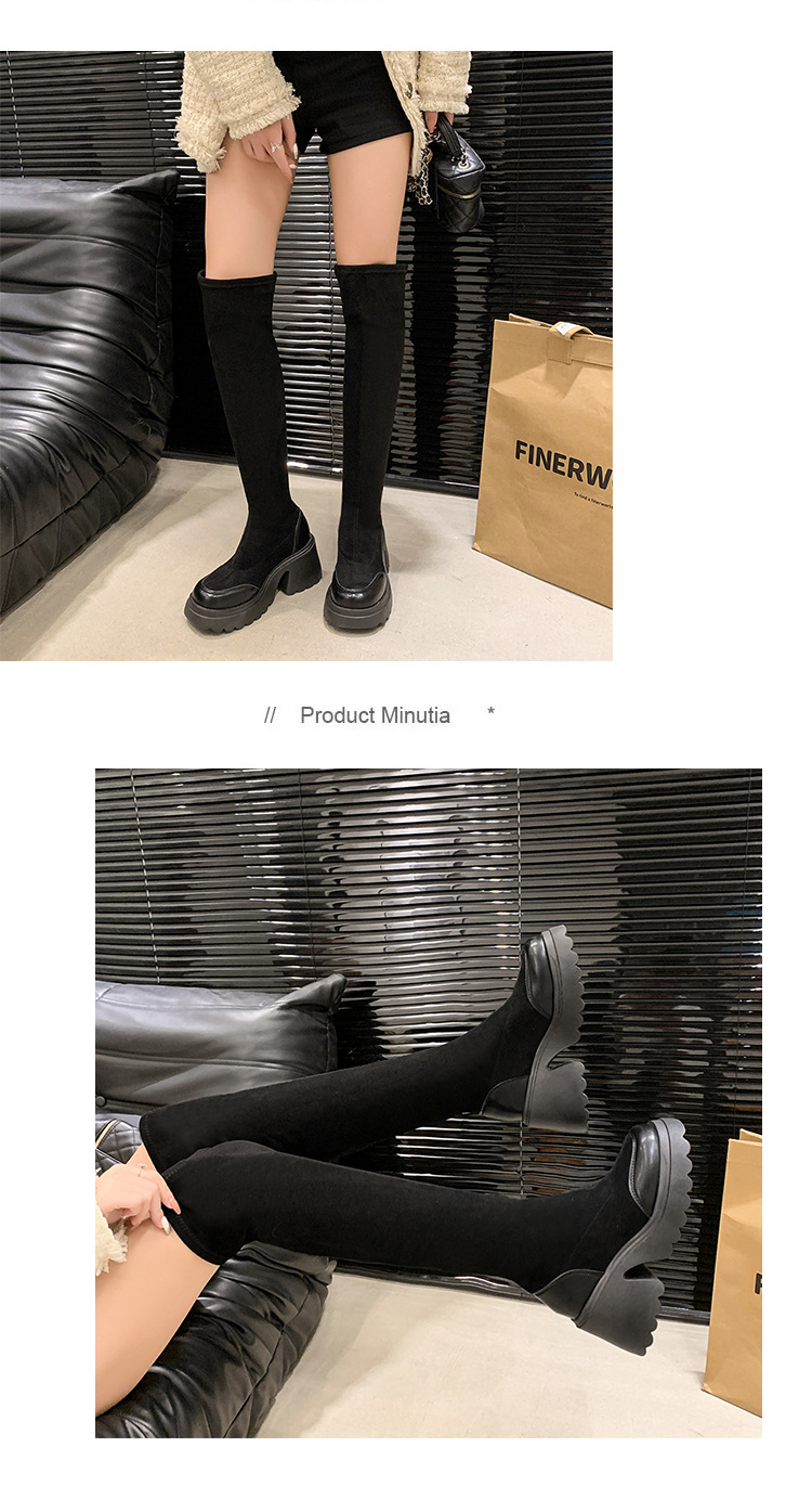 Small, thick soled, high-heeled, elastic, slim sock 2024 autumn and winter, retro Maillard knee high boots for women_voghion.com